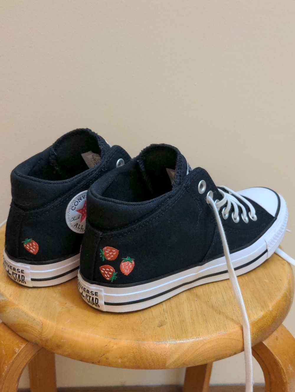 Black Converse With Strawberry Details